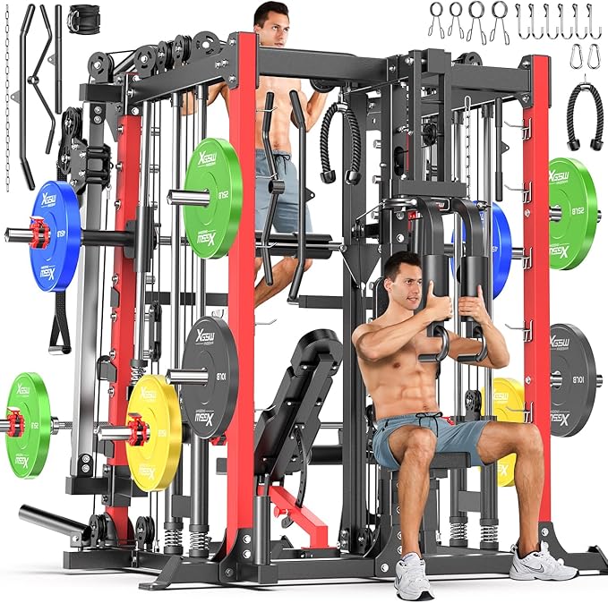 Multi-Purpose Squat Rack,Smith Machine Weight Rack Set with Cable Crossover System, Home Gym Power Racks, Power Racks and Packages