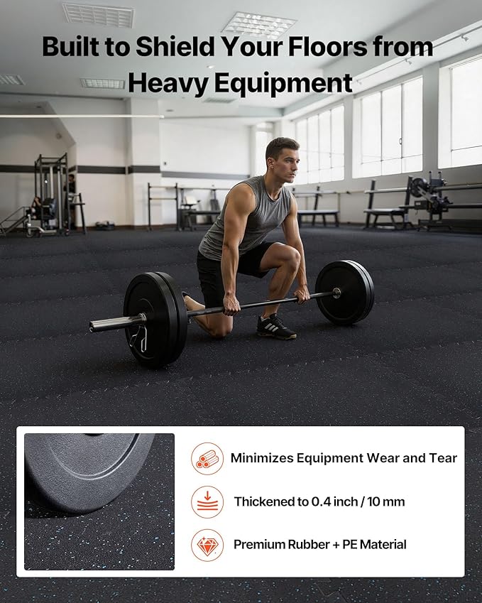 VEVOR 0.4Inch 96sq.ft 24 Tiles Gym Flooring for Home Gym, Rubber Top with High Density EVA Foam, 24 x 24In Gym Floor Exercise Equipment Mats, Interlocking Gym Mats, Puzzle Workout Mats, Black & Blue