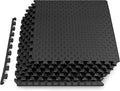 ProsourceFit Exercise Puzzle Mat ½-inch, Checkered EVA Foam Floor Tiles w/Non-Slip Texture, Interlocking Design for Adjustable Gym Surfaces, Shock Absorbing, Black, 24 Sq Ft - 6 Tiles