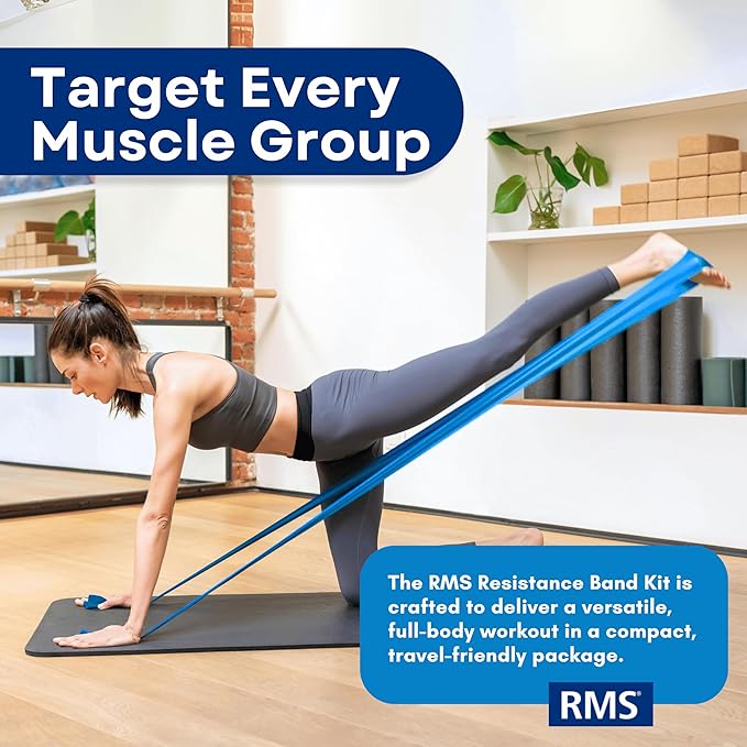 RMS Resistance Bands with Instruction Guide & Carry Bag - Latex Free Exercise Band for Working Out, Physical Therapy, Rehab, Stretch, Yoga & Pilates, Set of 3