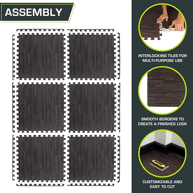 ProsourceFit Wood Grain Puzzle Mat ½-inch, 6 EVA Foam Interlocking Floor Tiles (24 Sq Ft) for Secure Indoor Room Workout Flooring and Playmat