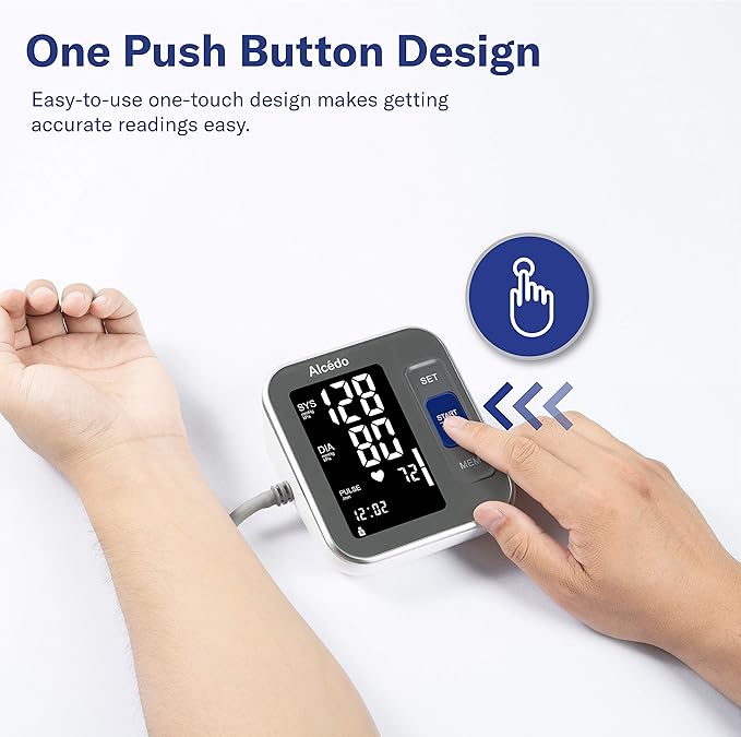 Alcedo Blood Pressure Monitor for Home Use, Automatic Digital BP Machine with Large Cuff for Upper Arm (Black Backlit Screen)