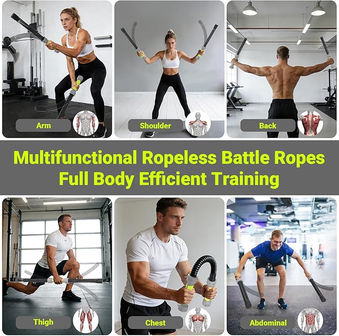 Weighted Cordless Battle Ropes for Home Gym: 2026 Upgraded 3-in-1 Function Portable Battle Ropes for HIIT Workouts, & Muscle Training, Low-Impact Cardio Training for Men & Women (Green Handle)