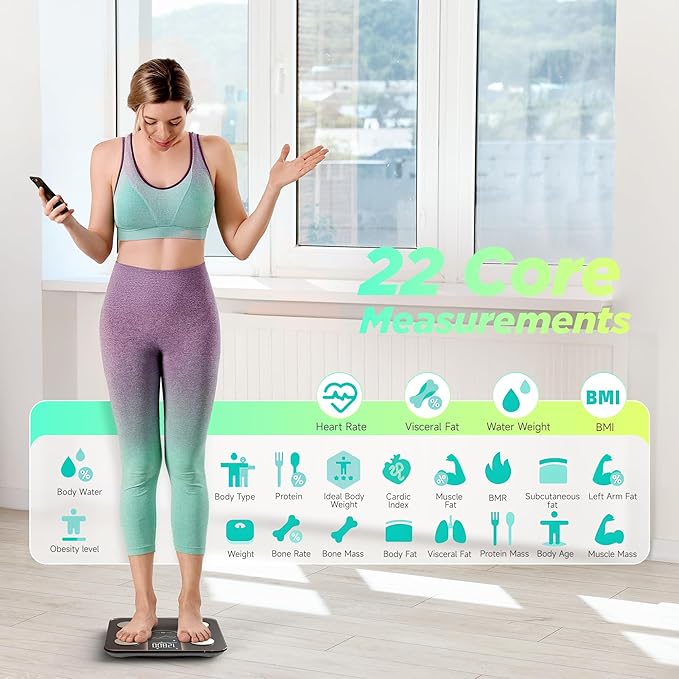 RunStar Scale for Body Weight, Smart Scale with 8-in-1 VA Display, High Precision Bathroom Digital Scale for Body Weight Heart Rate BMI Body Fat 22 Body Composition Sync APP, FSA&HSA Eligible