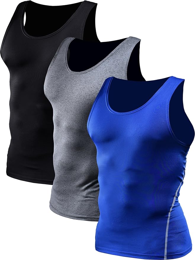 NELEUS Men's 3 Pack Athletic Compression Under Base Layer Sport Tank Top