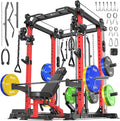 Power Cage Multi-Function Power Rack with Cable Crossover System,1500 LBS Capacity Squat Rack with Weight Bench,for Home Gym