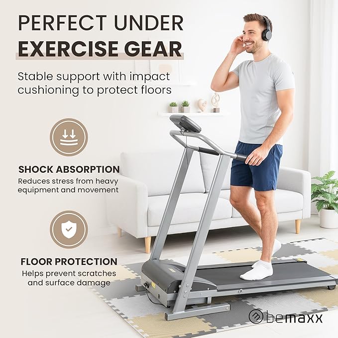 bemaxx Gym Mats Set - 18 pcs EVA Interlocking Foam Floor Tiles (12.6"x12.6"x0.4") 18sqft Protective Gym Flooring Sports Home Workout Exercise Mats Puzzle Garage Fitness Play-Room Pool Treadmill Bike