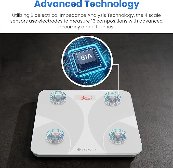 Etekcity Scale for Body Weight, Smart Digital Bathroom Weighing Scales with Body Fat and Water Weight for People, Bluetooth BMI Electronic Body Analyzer Machine, 400lb