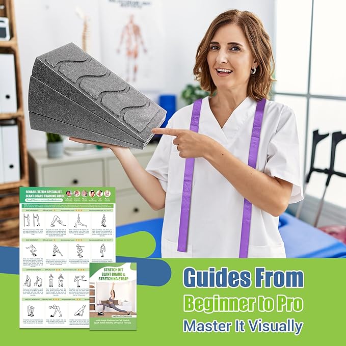 ODCPN Squat Wedge Block, 5 Adjustable Angles Slant Board for Calf Stretching with Stretching Strap & Poster, 520 LBS Heel Elevated Squat Wedge Capacity for Yoga, Ankle Physical Therapy & Mobility