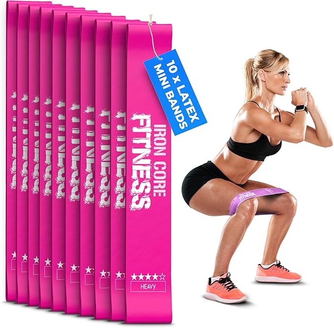 Latex Mini Resistance Bands Sets for Trainers, Bootcamp, Gym for Men and Women in Fun Colors - Ebook, Videos and Workout Chart Included by Iron Core Fitness