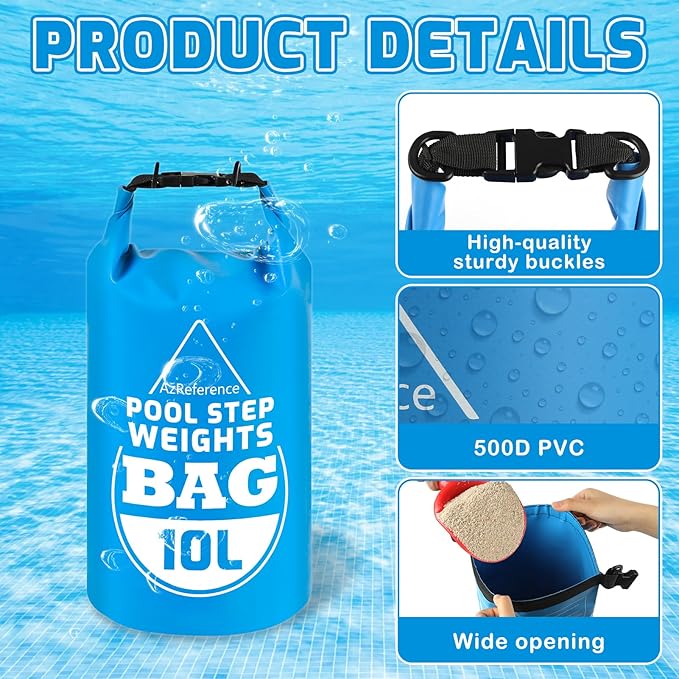 2 Pack Heavy Duty 10L/25LB Pool Ladder Weights, 500D PVC Waterproof Pool Step Sand Bags for Above Ground Swimming Pools Stair, Universal Foldable Pool Stair Weight with Handles