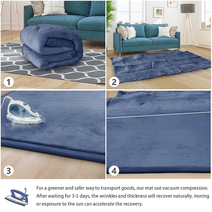 Baby Play Mat for Floor Nursery Rug Muscle Mat Area Rug Playroom Rug 79"x138" Playpen Mat Memory Foam 1.3" Thick Crawling Mat for Babies,Toddlers, Infants, Kids,Sapphire Blue