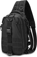 Mint & Moss Tactical Backpack for Men Water Resistant Tackle Backpack with Rod Holder & Tackle Box Kit, Lightweight Sling Fishing Bag for Trekking Survival Camping Fitness Travel (Black)