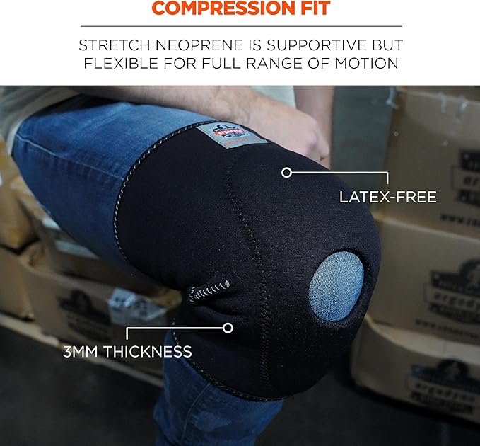 Ergodyne ProFlex 615 Neoprene Padded Knee Sleeve Support with Open Patella, Mild Compression Fit