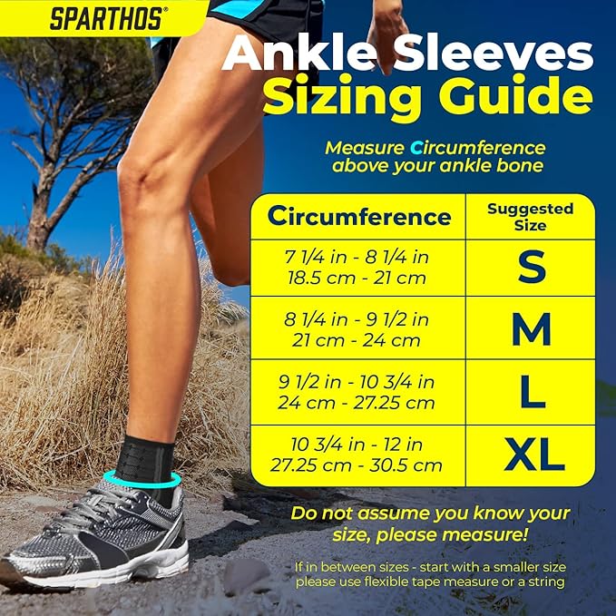 Sparthos Ankle Compression Socks (Pair) – Plantar Fasciitis Ankle Brace with Arch Support – for Men and Women – Foot Sleeves – for Sports, Running, Basketball, Football and Everyday Wear (Black-L)