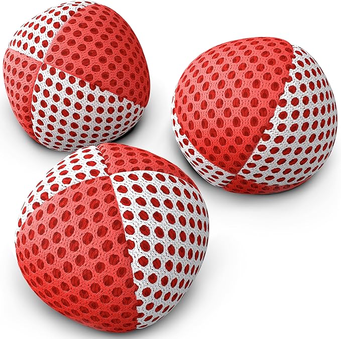 speevers Juggling Balls for Beginners and Professionals Set of 3, 14 Colors Available, 2 Layers of Net and Carry Case, Xballs Juggling Balls (Red - White, 2.5 oz)