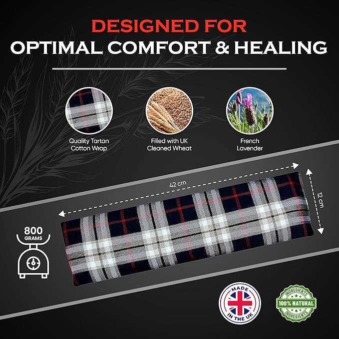 Microwavable Heating Pads for Winter Warmth, Back, Stomach & Head Comfort – Kalore Cotton Tartan Neck Wrap – Even Heat Distribution Hot Compress Bag – Wheat Heat Pad XL – Lavender Scent – Gray