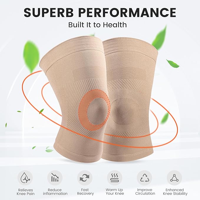 Knee Compression Sleeves, 1 Pair, Can Be Worn Under Pants, 20-30mmHg Strong Support Knee Brace for Unisex, Knee Support for Meniscus Tear, Arthritis, Pain Relief, Injury Recovery, Daily Wear, Beige S