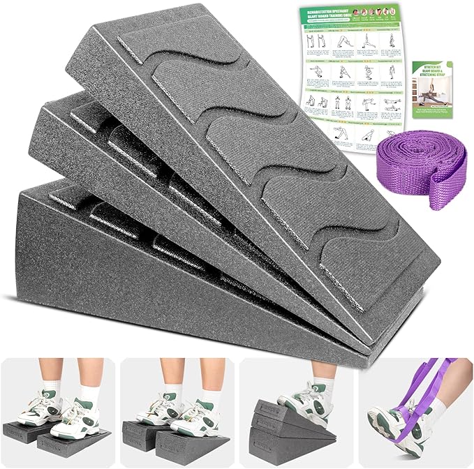 ODCPN Squat Wedge Block, 5 Adjustable Angles Slant Board for Calf Stretching with Stretching Strap & Poster, 520 LBS Heel Elevated Squat Wedge Capacity for Yoga, Ankle Physical Therapy & Mobility