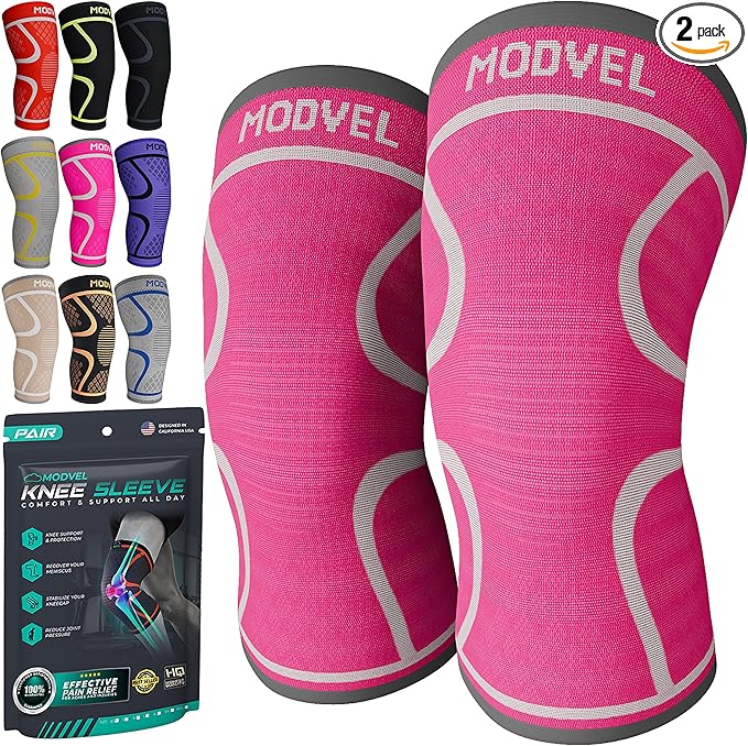 Modvel 2 Pack Knee Brace for Women & Men - Workout Knees Compression Sleeve for Knee Pain Relief Joint Support for ACL, Arthritis, Meniscus Tear Knees Brace for Sports, Rodilleras para Gym Fitness