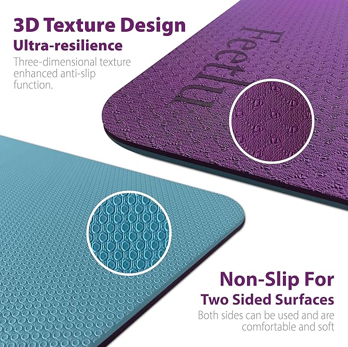 Extra Thick Exercise Yoga Mat with Strap - 2/5 Inch (10MM), Non-Slip Workout Mat for Yoga, Pilates, and Floor Exercises