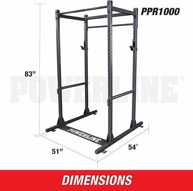Body-Solid Powerline (PPR1000) Power Rack - Steel Frame Squat Cage with J-Cups and Safety Pipes for Home Gym Strength Training