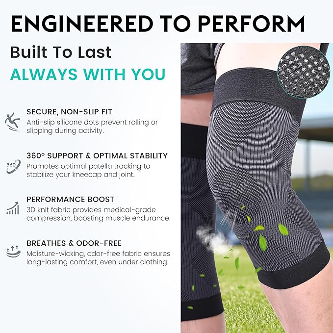 KEKING Orthopedic Brace for Tendinitis, Arthritis, ACL, MCL, Injury Recovery, Meniscus Tear, Knee Pain, Aching Knees, Patellar Tendonitis and Arthritis, Knee Compression Sleeves 2 Pack, Black 3XL
