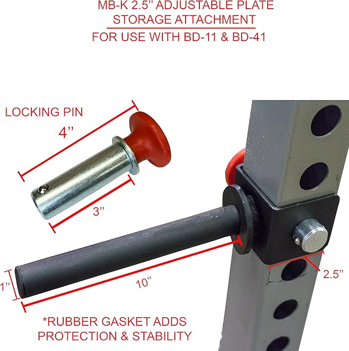 Valor Fitness 1" Standard Plate Storage Attachment (1) for 2.5" x 2.5" Rack Frame with 1" Peg Hole - Strength Training Equipment Accessories