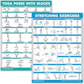 Palace Learning 2 Pack - Yoga Block Poses + Stretching Exercise Poster Set - Yoga Positions with Blocks Chart - Set of Two Fitness Charts