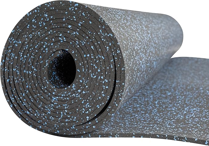 Playsafer Genaflex Rubber Gym Floor Mat, Heavy Duty Commercial Protective Gym Flooring Roll - 8mm Thick (10% Blue, 4' X 4')