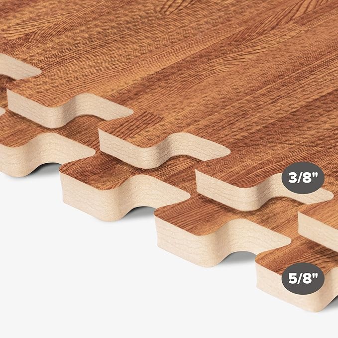 Forest Floor 3/8 Inch Thick Printed Foam Tiles, Premium Wood Grain Interlocking Foam Floor Mats, Anti-Fatigue Flooring – Stylish Flooring Solution