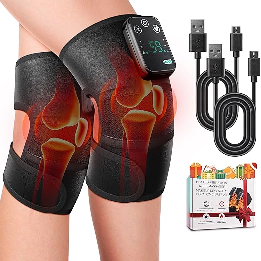 NORTHERN BROTHERS 2 Pack Heated Knee Massager with Vibration, Cordless Knee Heating Pad Brace, 3 Heat Levels, 5000mAh Rechargeable, Adjustable for Knee Shoulder Elbow