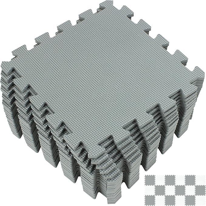 Yostrong® 18 Tiles Interlocking Puzzle Foam Baby Play Mat for Playing - EVA Babies Crawling Mat | Rubber Floor Work Out Mats for Home Gym. Gray. YOC-Lb18N