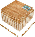 Sorbus 120 Sq. Ft. Wood Grain Floor Tiles Foam Mat EVA Interlocking Mats Tile 3/8-Inch Thick Flooring Wood Puzzle Exercise Mats w/Borders - Home Playroom Basement, Apartment, Trade Show, Baby, Dance