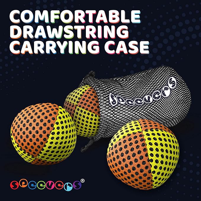 speevers Juggling Balls for Beginners and Professionals Set of 3, 10 Fresh Beautiful Summer Colors Available, 2 Layers of Net and Carry Case, Xballs Juggling Balls (Orange - Yellow, 110g)
