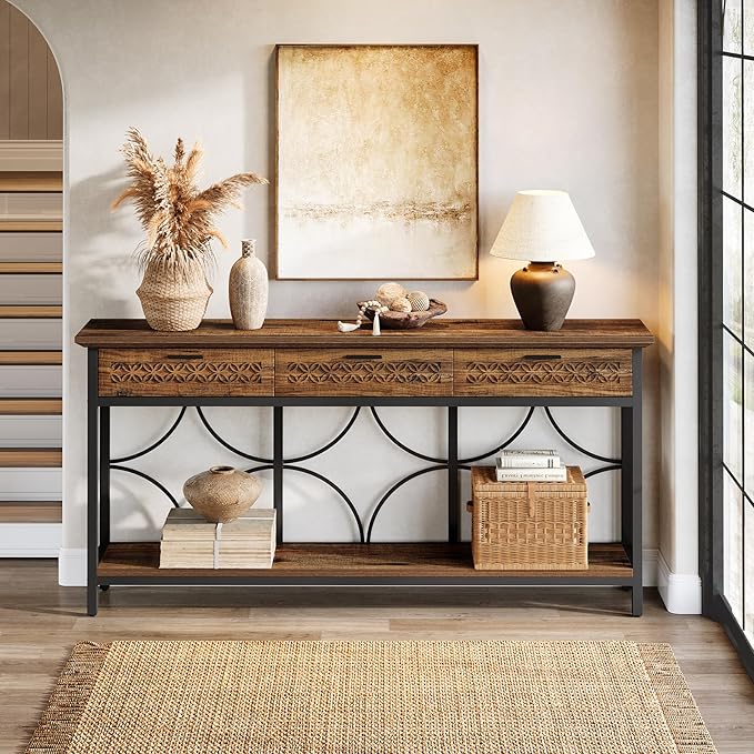 Tribesigns Console Table with Drawers, 70.9-Inch Extra Long Entryway Table with Storage for Entryway, Living Room, Foyer, Unique Design