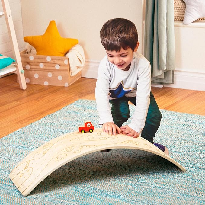 Battat Education – Wooden Balance Board for Toddlers – Montessori Wobble Toy for Core Strength & Coordination – Durable Wood Construction – Active Play for 3+ Years