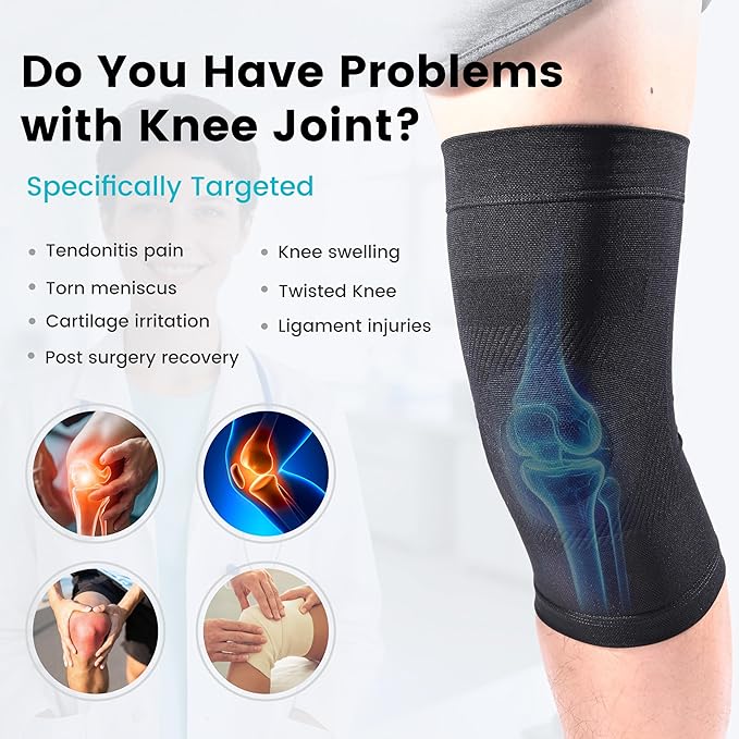 Knee Compression Sleeves, 1 Pair, Can Be Worn Under Pants, 20-30mmHg Strong Support Knee Brace for Unisex, Knee Support for Meniscus Tear, Arthritis, Pain Relief, Injury Recovery, Daily Wear,Black XXL