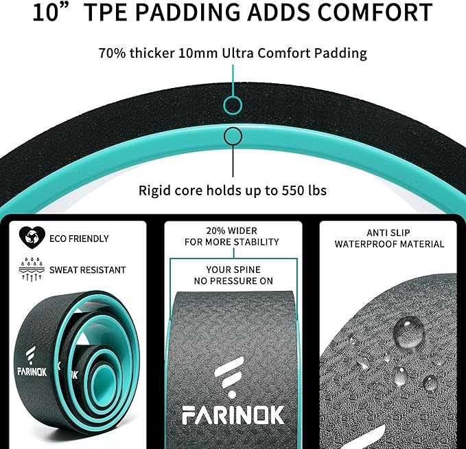 Yoga Wheel Set of 3+1, Upgraded 10MM Thick Back Wheels for Pain Relief & Stretching, Strongest Back Roller for Deep Tissue Massage, Improving Yoga Poses Backbend