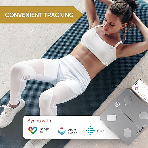 INEVIFIT Smart Body Fat Scale, Highly Accurate Bluetooth Digital Bathroom Body Composition Analyzer, Measures Weight, Body Fat, Water, Muscle, Visceral Fat & Bone Mass for Unlimited Users (Eco-SIL)