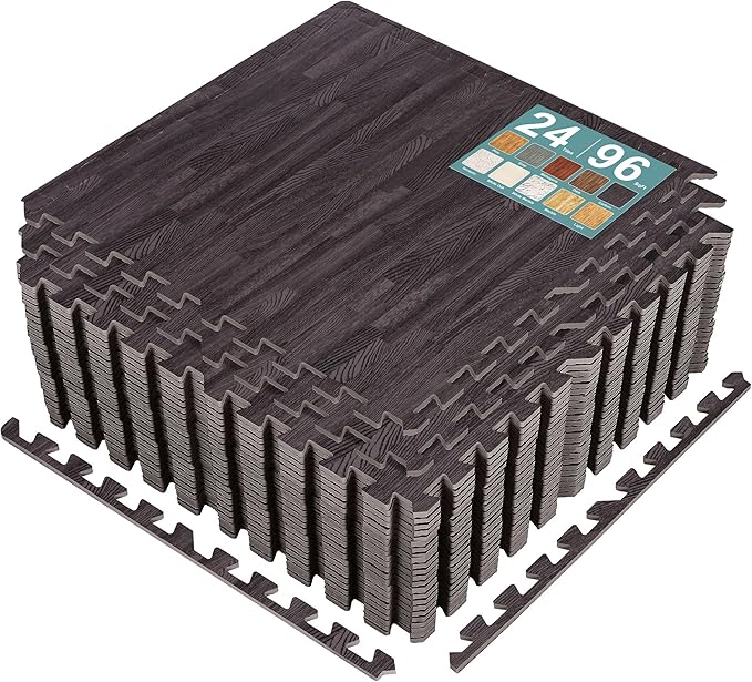 Sorbus Wood Grain Floor Tiles Foam Mat EVA Interlocking Mats Tile 3/8-Inch Thick Flooring Wood Puzzle Exercise Mats w/Borders - Home Playroom Basement, Apartment, Trade Show, Baby, Dance