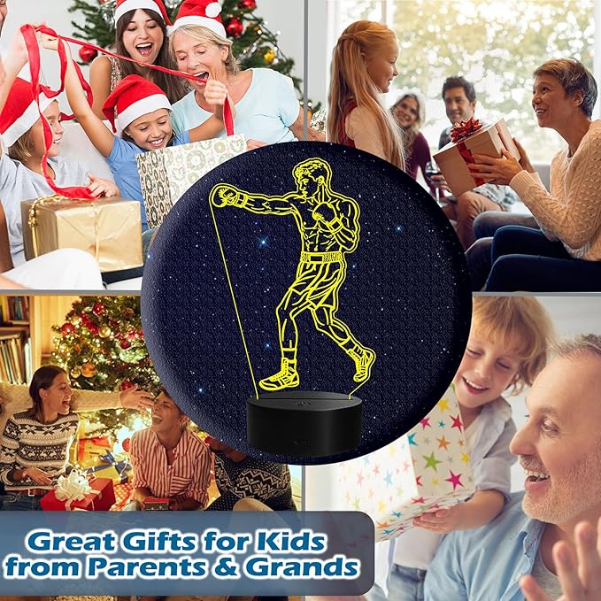 Boxing Gifts for Boy, Boxing Night Light, 3D Illusion Lamp with Remote Control, 16 Colors Changing, RGB Flashing Mode and Dimmable, Gifts for Boys Christmas Decor