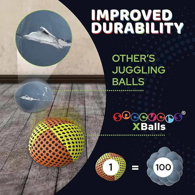 speevers Juggling Balls for Beginners and Professionals Set of 3, 10 Fresh Beautiful Summer Colors Available, 2 Layers of Net and Carry Case, Xballs Juggling Balls (Orange - Yellow, 110g)