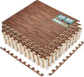 Sorbus 80 Sq. Ft. Wood Grain Floor Tiles Foam Mat EVA Interlocking Mats Tile 3/8-Inch Thick Flooring Wood Puzzle Exercise Mats w/Borders - Home Playroom Basement, Apartment, Trade Show, Baby, Dance