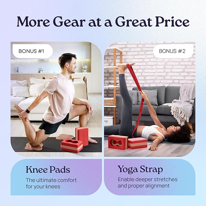 Deep-Zen® Yoga Blocks Wrist Support; Yoga Blocks 2 Pack with Knee Pads and Strap to Put Less Weight on Wrists; Durable, Versatile Yoga Brick Exercise Block Set, Blocks Yoga