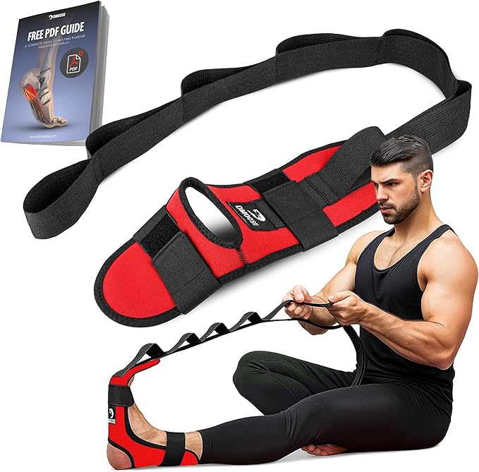 DMoose Fitness Foot & Calf Stretcher with Adjustable Padded Stretching Strap for Plantar Fasciitis, Hamstring, Heel Spurs and Achilles Tendonitis Relief - Yoga Leg Stretch Strap for Flexibility