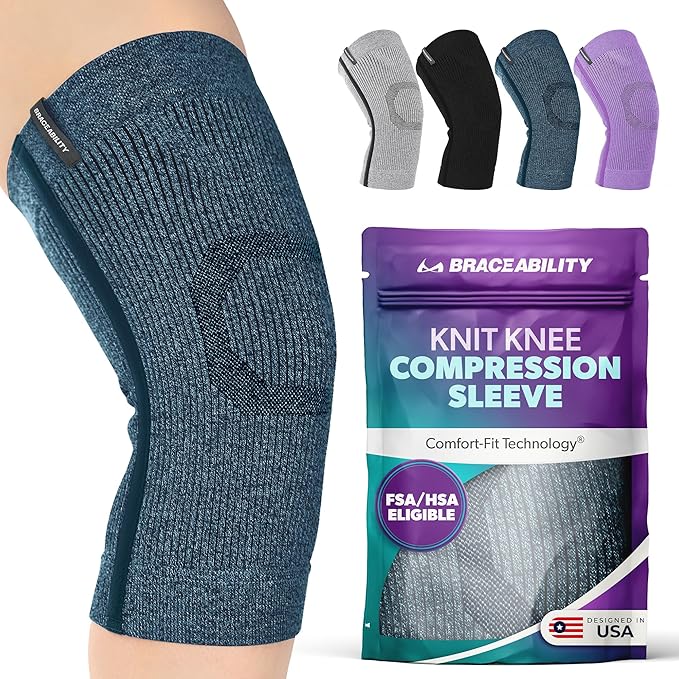 BraceAbility Knee Compression Sleeve - Knit Knee Pain Brace for Men or Women, Arthritis Relief, Meniscus Tear, Running, Workout, Sports, Swelling, Athletic Support for Joint Stability (Teal, XL/2XL)