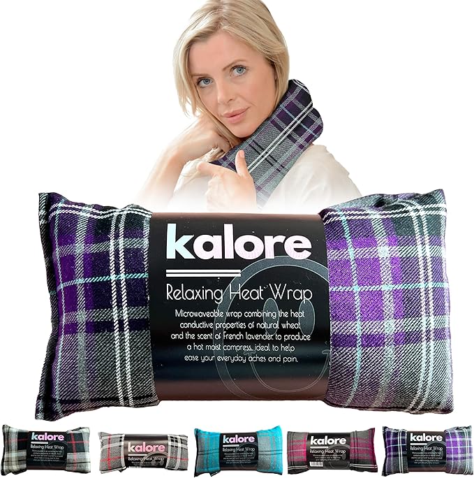 Microwavable Heating Pads for Winter Warmth, Back, Stomach & Head Comfort – Kalore Soft Cotton Tartan Neck Wrap – Even Heat Distribution Hot Compress Bag – Wheat Heat Pad XL – Unscented – Purple