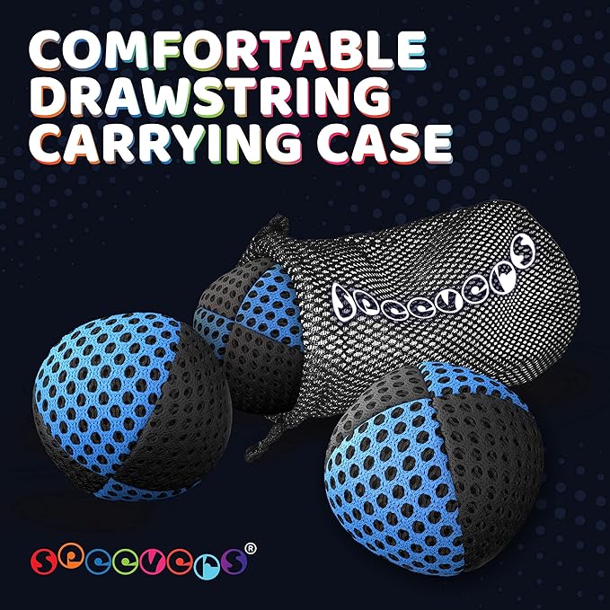 speevers Juggling Balls for Beginners and Professionals Set of 3, 14 Colors Available, 2 Layers of Net and Carry Case, Xballs Juggling Balls (Black - Blue, 4.2 oz)