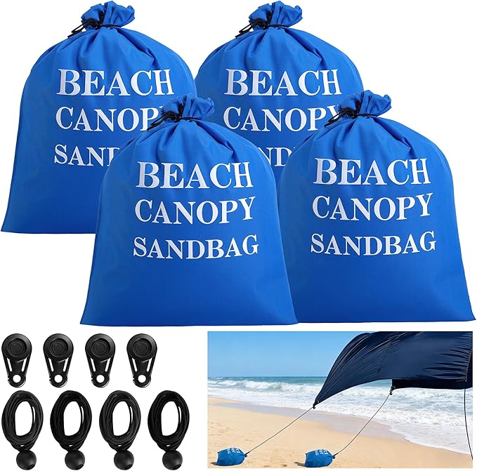DECOHS 4 Pack Beach Canopy Wind Assist Kit, 20" x 16.5" Breeze Wind Sun Canopy Weights, Beach Shade Accessories Sun Shelter Sandbags Anchor for Fixing Outdoor Shade Tents (Canopy Not Included)
